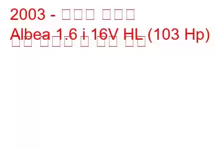 2003 - 토파스 알베아
Albea 1.6 i 16V HL (103 Hp) 연료 소비량 및 기술 사양