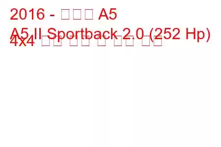 2016 - 아우디 A5
A5 II Sportback 2.0 (252 Hp) 4x4 연료 소비 및 기술 사양