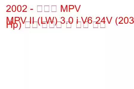 2002 - 마즈다 MPV
MPV II (LW) 3.0 i V6 24V (203 Hp) 연료 소비량 및 기술 사양