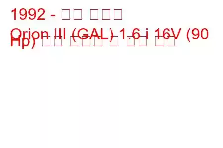 1992 - 포드 오리온
Orion III (GAL) 1.6 i 16V (90 Hp) 연료 소비량 및 기술 사양