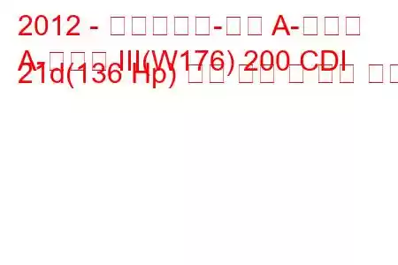 2012 - 메르세데스-벤츠 A-클래스
A-클래스 III(W176) 200 CDI 21d(136 Hp) 연료 소비 및 기술 사양