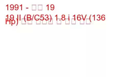 1991 - 르노 19
19 II (B/C53) 1.8 i 16V (136 Hp) 연료 소비량 및 기술 사양