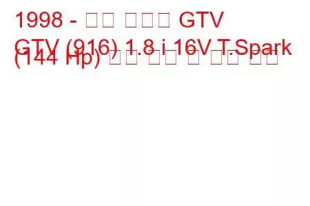 1998 - 알파 로메오 GTV
GTV (916) 1.8 i 16V T.Spark (144 Hp) 연료 소비 및 기술 사양