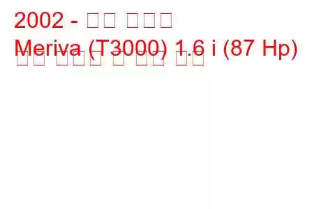 2002 - 오펠 메리바
Meriva (T3000) 1.6 i (87 Hp) 연료 소비량 및 기술 사양