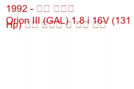 1992 - 포드 오리온
Orion III (GAL) 1.8 i 16V (131 Hp) 연료 소비량 및 기술 사양