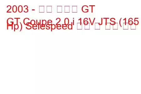 2003 - 알파 로미오 GT
GT Coupe 2.0 i 16V JTS (165 Hp) Selespeed 연비 및 기술 사양