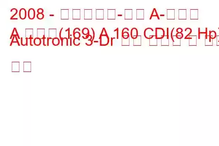 2008 - 메르세데스-벤츠 A-클래스
A 클래스(169) A 160 CDI(82 Hp) Autotronic 3-Dr 연료 소비량 및 기술 사양