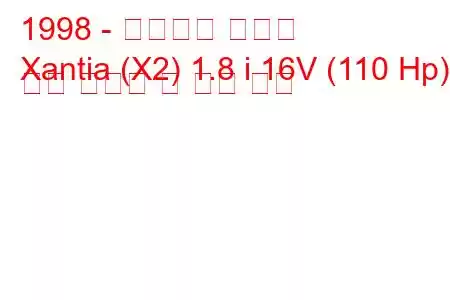 1998 - 시트로엥 잔티아
Xantia (X2) 1.8 i 16V (110 Hp) 연료 소비량 및 기술 사양