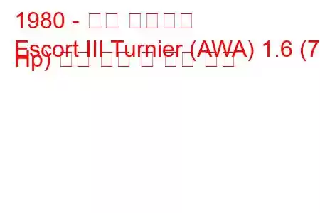 1980 - 포드 에스코트
Escort III Turnier (AWA) 1.6 (79 Hp) 연료 소비 및 기술 사양