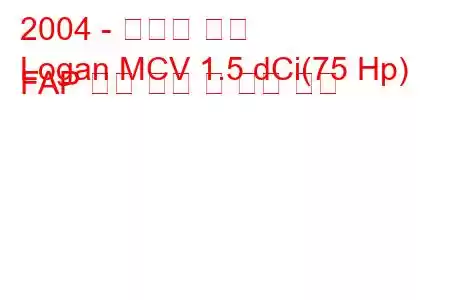 2004 - 다시아 로건
Logan MCV 1.5 dCi(75 Hp) FAP 연료 소비 및 기술 사양