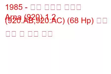 1985 - 알파 로미오 아르나
Arna (920) 1.2 (920.AB,920.AC) (68 Hp) 연료 소비 및 기술 사양