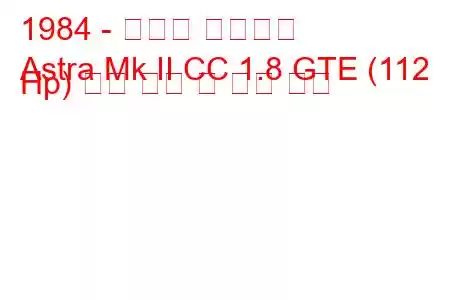 1984 - 복스홀 아스트라
Astra Mk II CC 1.8 GTE (112 Hp) 연료 소비 및 기술 사양