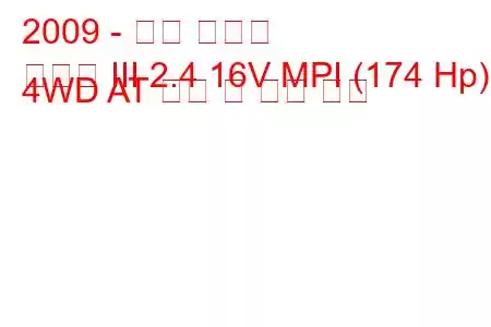 2009 - 기아 쏘렌토
쏘렌토 III 2.4 16V MPI (174 Hp) 4WD AT 연비 및 기술 사양