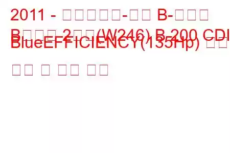 2011 - 메르세데스-벤츠 B-클래스
B클래스 2세대(W246) B 200 CDI BlueEFFICIENCY(135Hp) 연료 소비 및 기술 사양