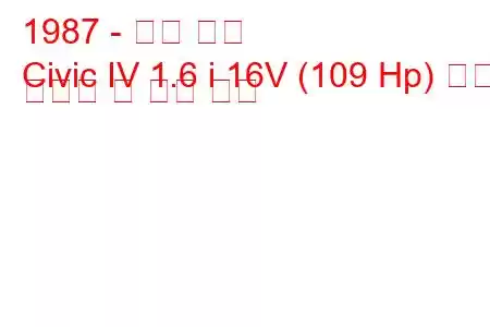 1987 - 혼다 시빅
Civic IV 1.6 i 16V (109 Hp) 연료 소비량 및 기술 사양