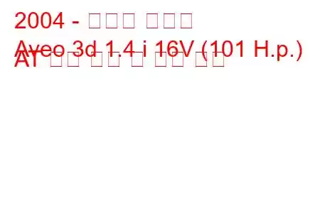 2004 - 쉐보레 아베오
Aveo 3d 1.4 i 16V (101 H.p.) AT 연료 소비 및 기술 사양