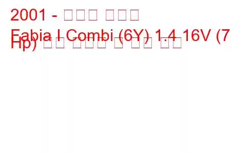 2001 - 스코다 파비아
Fabia I Combi (6Y) 1.4 16V (75 Hp) 연료 소비량 및 기술 사양