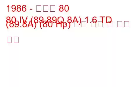 1986 - 아우디 80
80 IV (89.89Q,8A) 1.6 TD (89.8A) (80 Hp) 연료 소비 및 기술 사양