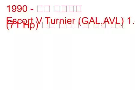 1990 - 포드 에스코트
Escort V Turnier (GAL,AVL) 1.4 (71 Hp) 연료 소비량 및 기술 사양