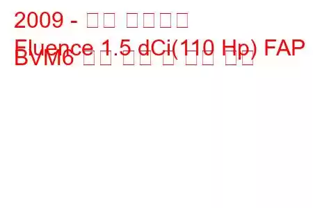 2009 - 르노 플루언스
Fluence 1.5 dCi(110 Hp) FAP BVM6 연료 소비 및 기술 사양