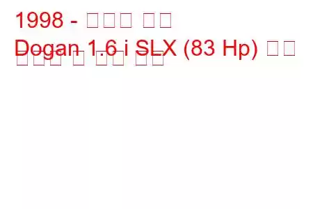 1998 - 토파스 도간
Dogan 1.6 i SLX (83 Hp) 연료 소비량 및 기술 사양