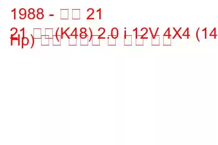 1988 - 르노 21
21 콤비(K48) 2.0 i 12V 4X4 (140 Hp) 연료 소비량 및 기술 사양