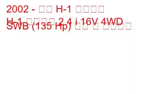 2002 - 현대 H-1 스타렉스
H-1 스타렉스 2.4 i 16V 4WD SWB (135 Hp) 연비 및 기술사양