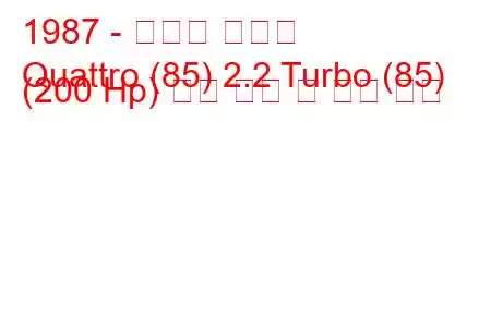 1987 - 아우디 콰트로
Quattro (85) 2.2 Turbo (85) (200 Hp) 연료 소비 및 기술 사양