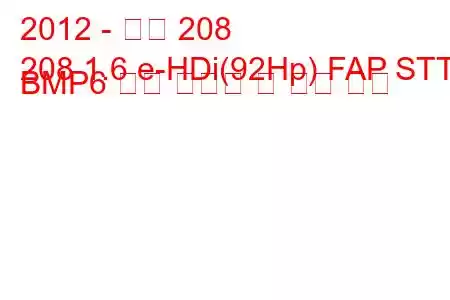 2012 - 푸조 208
208 1.6 e-HDi(92Hp) FAP STT BMP6 연료 소비량 및 기술 사양