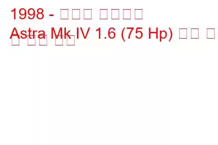 1998 - 복스홀 아스트라
Astra Mk IV 1.6 (75 Hp) 연료 소비 및 기술 사양