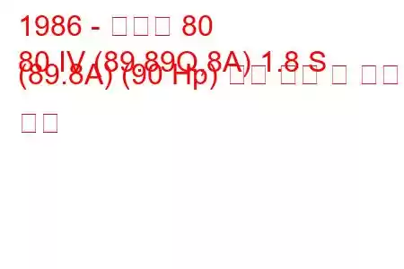 1986 - 아우디 80
80 IV (89.89Q,8A) 1.8 S (89.8A) (90 Hp) 연료 소비 및 기술 사양