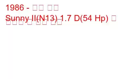 1986 - 닛산 써니
Sunny II(N13) 1.7 D(54 Hp) 연료 소비량 및 기술 사양