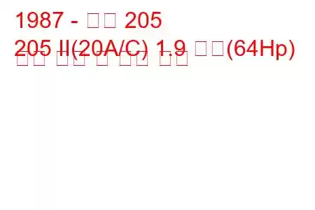 1987 - 푸조 205
205 II(20A/C) 1.9 디젤(64Hp) 연료 소비 및 기술 사양