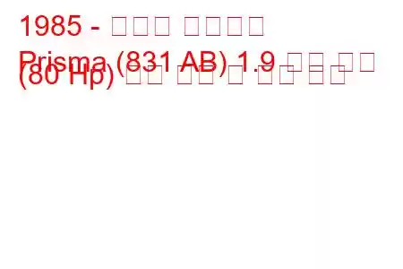 1985 - 란시아 프리즈마
Prisma (831 AB) 1.9 터보 디젤 (80 Hp) 연료 소비 및 기술 사양