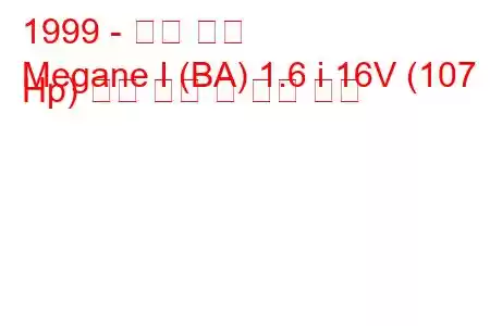 1999 - 르노 메간
Megane I (BA) 1.6 i 16V (107 Hp) 연료 소비 및 기술 사양