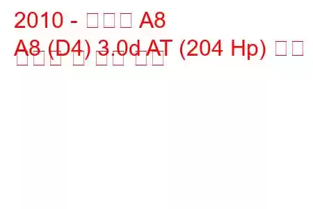 2010 - 아우디 A8
A8 (D4) 3.0d AT (204 Hp) 연료 소비량 및 기술 사양