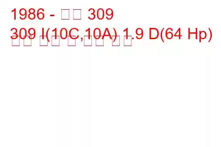 1986 - 푸조 309
309 I(10C,10A) 1.9 D(64 Hp) 연료 소비 및 기술 사양