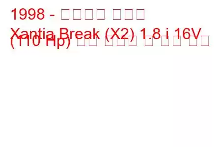 1998 - 시트로엥 잔티아
Xantia Break (X2) 1.8 i 16V (110 Hp) 연료 소비량 및 기술 사양