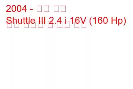 2004 - 혼다 셔틀
Shuttle III 2.4 i 16V (160 Hp) 연료 소비량 및 기술 사양