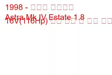 1998 - 복스홀 아스트라
Astra Mk IV Estate 1.8 16V(116Hp) 연료 소비 및 기술 사양