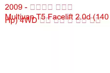 2009 - 폭스바겐 멀티밴
Multivan T5 Facelift 2.0d (140 Hp) 4WD 연료 소비 및 기술 사양