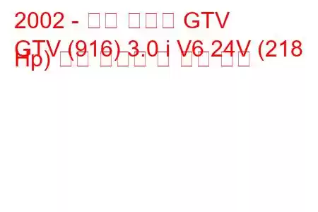 2002 - 알파 로메오 GTV
GTV (916) 3.0 i V6 24V (218 Hp) 연료 소비량 및 기술 사양