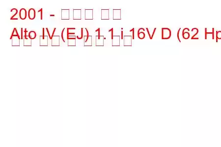 2001 - 스즈키 알토
Alto IV (EJ) 1.1 i 16V D (62 Hp) 연료 소비 및 기술 사양