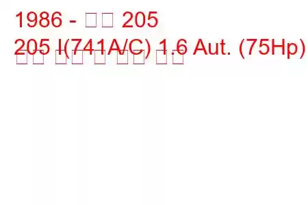 1986 - 푸조 205
205 I(741A/C) 1.6 Aut. (75Hp) 연료 소비 및 기술 사양