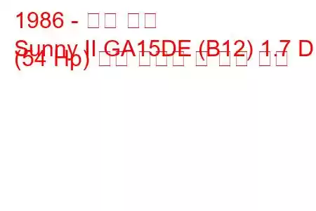 1986 - 닛산 써니
Sunny II GA15DE (B12) 1.7 D (54 Hp) 연료 소비량 및 기술 사양