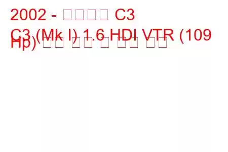 2002 - 시트로엥 C3
C3 (Mk I) 1.6 HDI VTR (109 Hp) 연료 소비 및 기술 사양