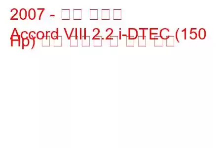 2007 - 혼다 어코드
Accord VIII 2.2 i-DTEC (150 Hp) 연료 소비량 및 기술 사양