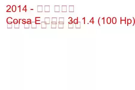 2014 - 오펠 코르사
Corsa E 해치백 3d 1.4 (100 Hp) 연료 소비 및 기술 사양