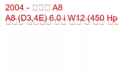 2004 - 아우디 A8
A8 (D3,4E) 6.0 i W12 (450 Hp) 콰트로 팁트로닉 연료 소비 및 기술 사양