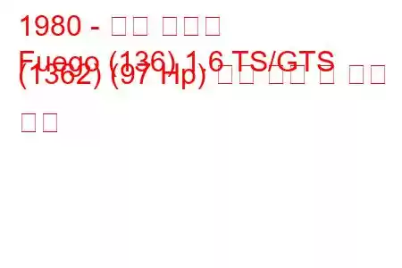 1980 - 르노 푸에고
Fuego (136) 1.6 TS/GTS (1362) (97 Hp) 연료 소비 및 기술 사양